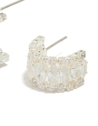 Silver Plated Cubic Zirconia Medium Hoop Earrings - link has visual effect only