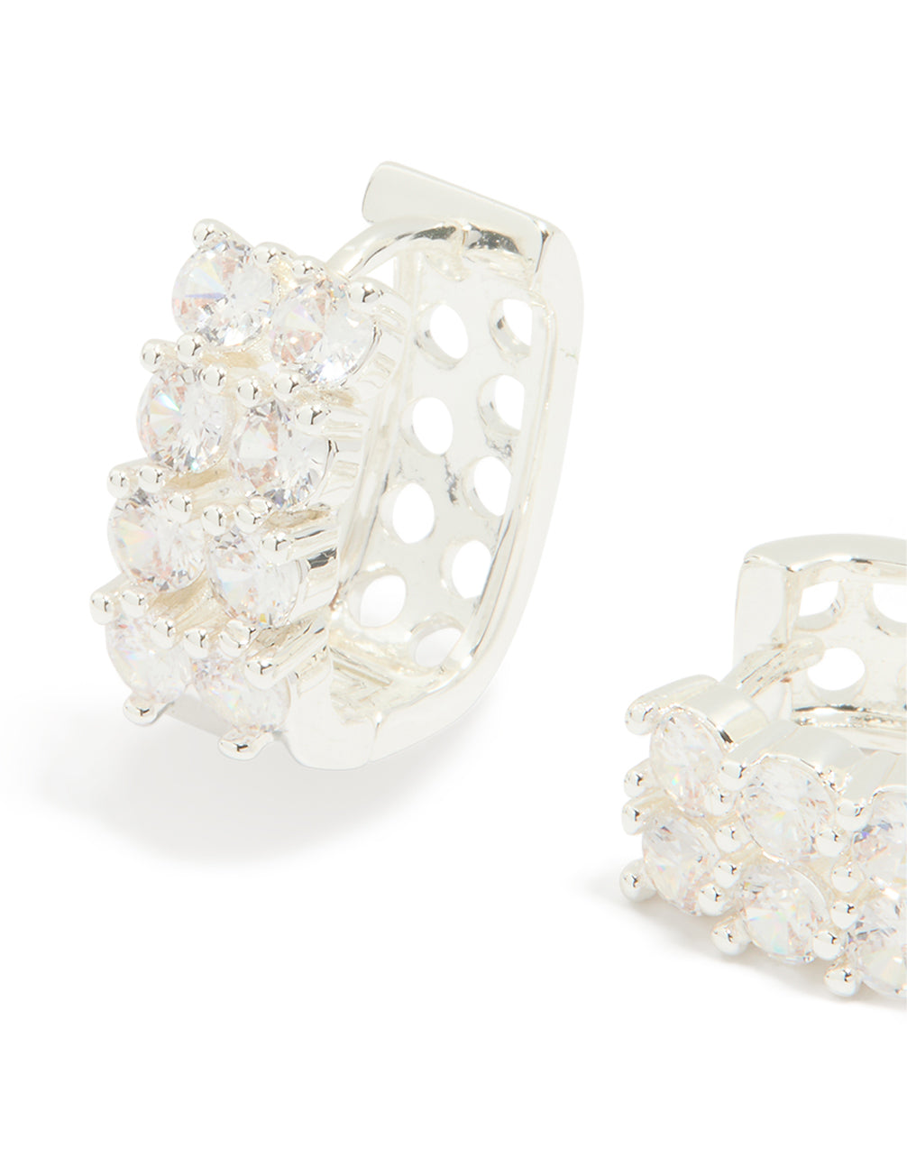 Silver Plated Cubic Zirconia Medium Round Hoop Earrings