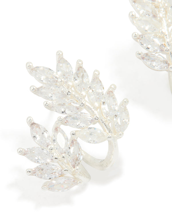 Silver Plated Cubic Zirconia Roman Leaf Crawler Earrings
