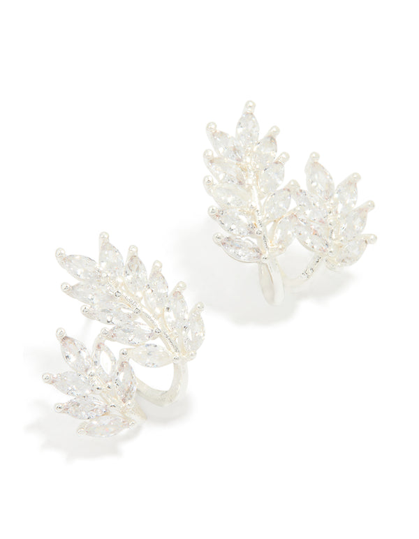 Silver Plated Cubic Zirconia Roman Leaf Crawler Earrings