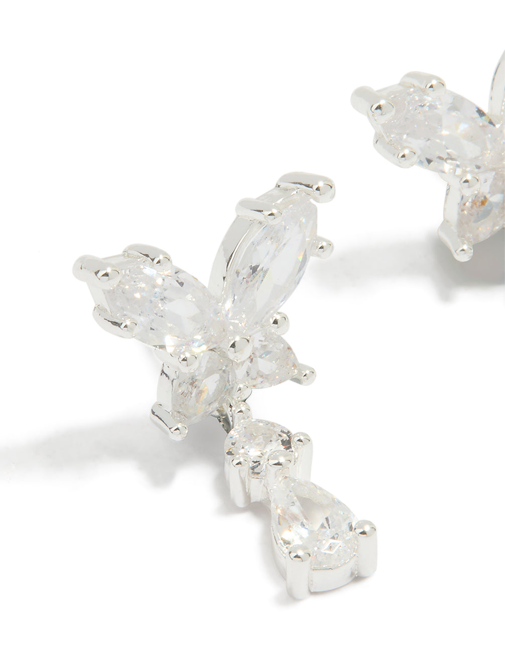 Silver Plated Cubic Zirconia Butterfly Teardrop Earrings