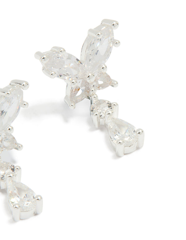Silver Plated Cubic Zirconia Butterfly Teardrop Earrings