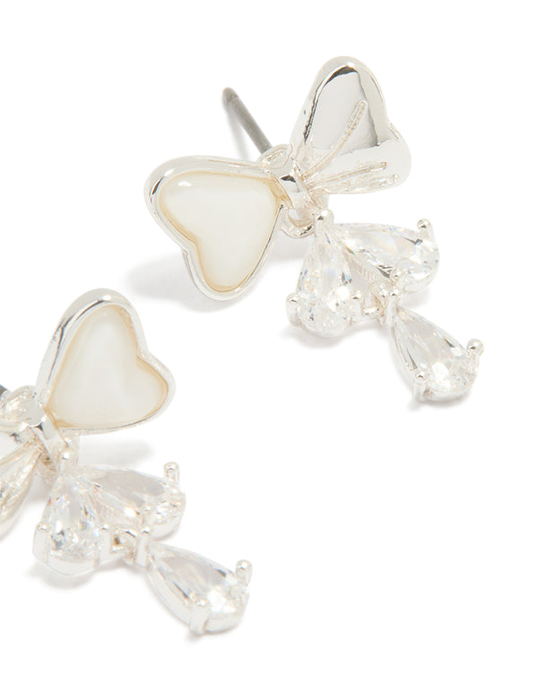 Silver Plated Cubic Zirconia Bow Teardrop Earrings