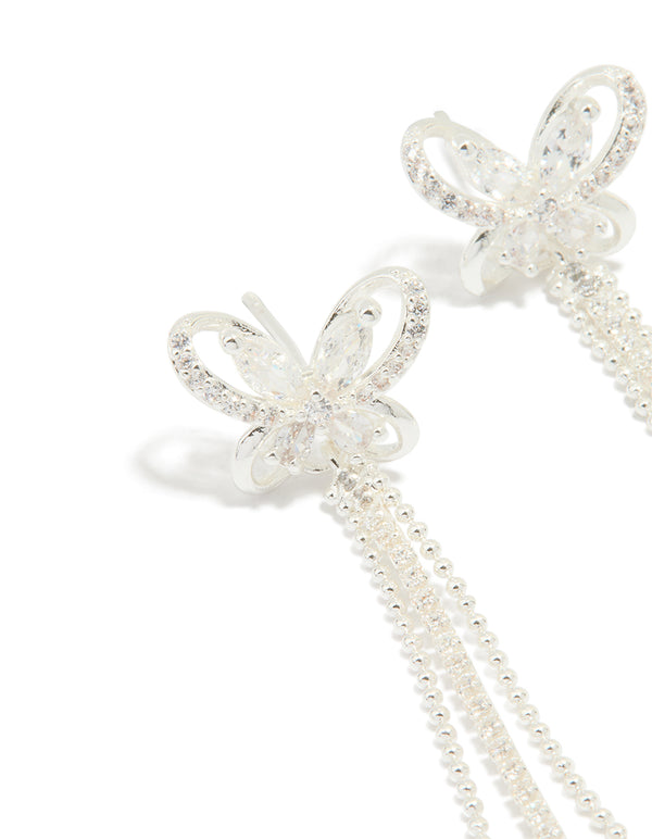 Silver Plated Cubic Zirconia Butterfly Drop Earrings