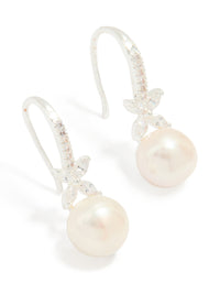 Silver Plated Pearl & Flower Hook Earrings - link has visual effect only