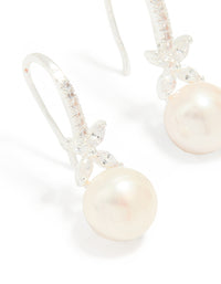 Silver Plated Pearl & Flower Hook Earrings - link has visual effect only