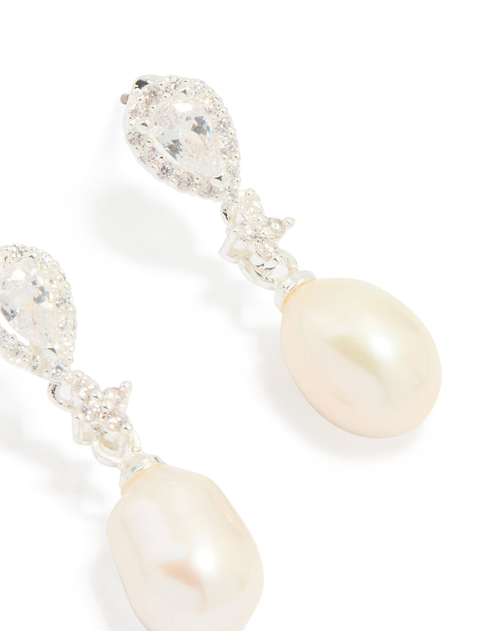 Silver Plated Cubic Zirconia Halo Pearl Drop Earrings