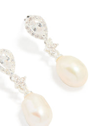 Silver Plated Cubic Zirconia Halo Pearl Drop Earrings - link has visual effect only