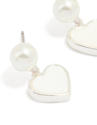 Silver Plated Pearl Catseye Heart Drop Earrings - link has visual effect only