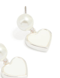 Silver Plated Pearl Catseye Heart Drop Earrings - link has visual effect only