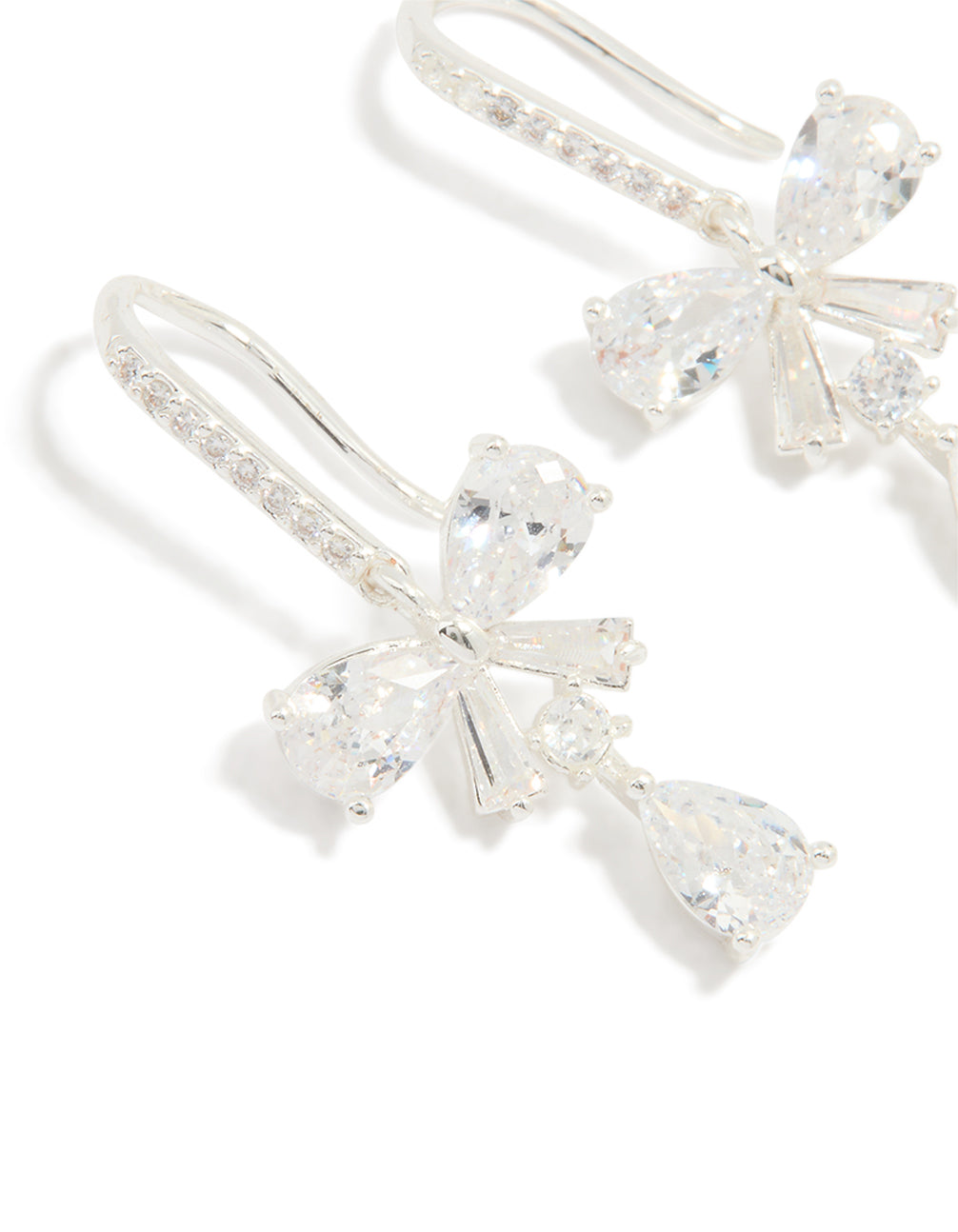 Silver Plated Cubic Zirconia Bow Teardrop Earrings