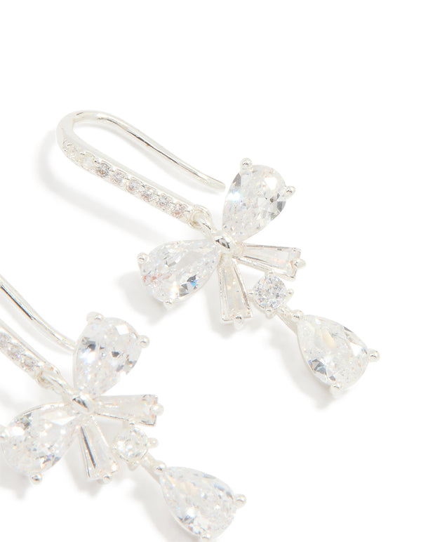 Silver Plated Cubic Zirconia Bow Teardrop Earrings