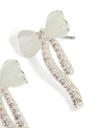 Silver Plated Cubic Zirconia Heart Bow Stud Earrings - link has visual effect only