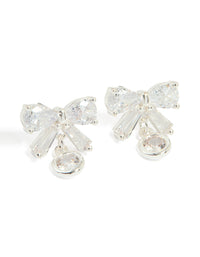 Silver Plated Cubic Zirconia Bow & Round Drop Earrings - link has visual effect only