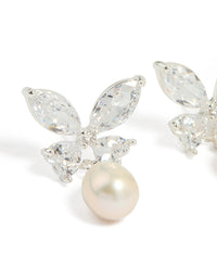 Silver Plated Cubic Zirconia Butterfly Pearl Drop Earrings - link has visual effect only