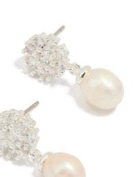 Silver Plated Cubic Zirconia Flower & Pearl Drop Earrings - link has visual effect only