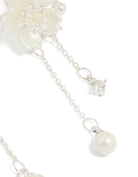 Silver Plated Cubic Zirconia & Pearl Flower Drop Earrings - link has visual effect only