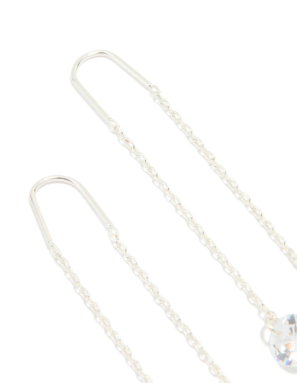 Silver Plated Cubic Zirconia Thread Through Earrings