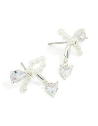 Silver Plated Cubic Zirconia & Pearl Bow Stud Earrings - link has visual effect only