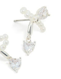 Silver Plated Cubic Zirconia & Pearl Bow Stud Earrings - link has visual effect only