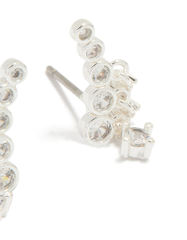 Silver Plated Cubic Zirconia Bezel Crawler Stud Earrings