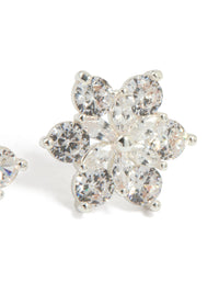 Silver Plated Cubic Zirconia Flower Stud Earrings - link has visual effect only