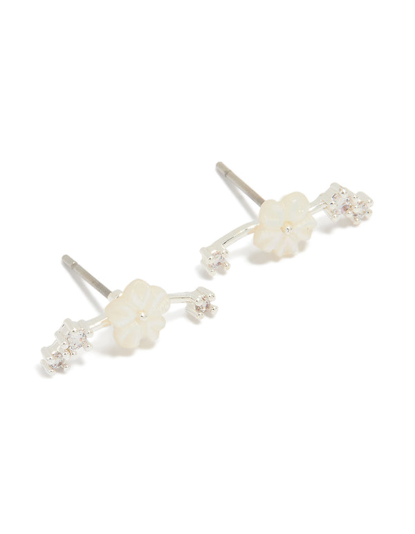 Silver Plated Flower Crawler Earrings