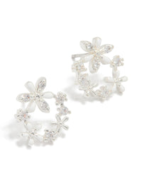 Silver Plated Cubic Zirconia Flower Wreath Stud Earrings - link has visual effect only