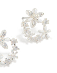 Silver Plated Cubic Zirconia Flower Wreath Stud Earrings - link has visual effect only