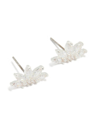 Silver Plated Cubic Zirconia Marquise Fan Stud Earrings - link has visual effect only