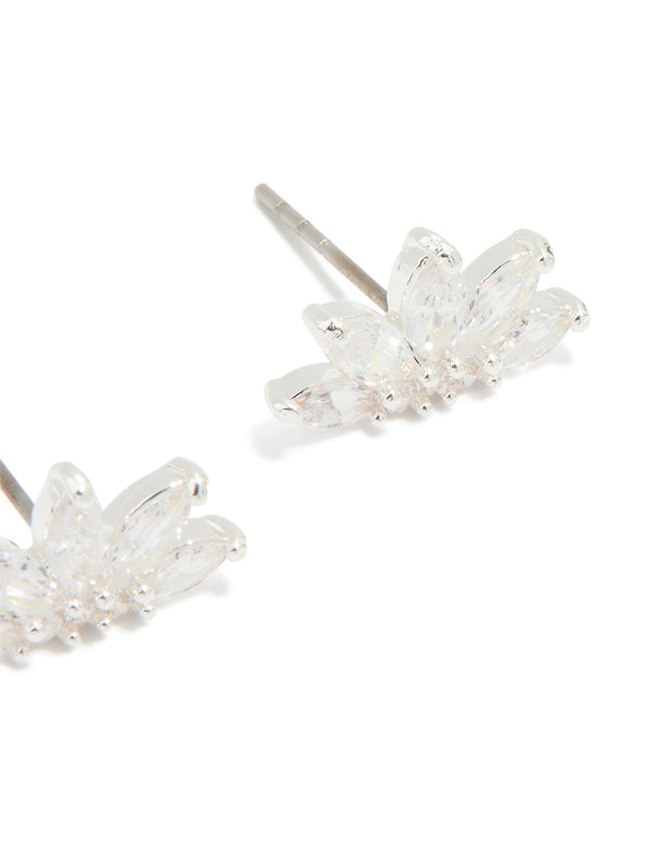Silver Plated Cubic Zirconia Marquise Fan Stud Earrings