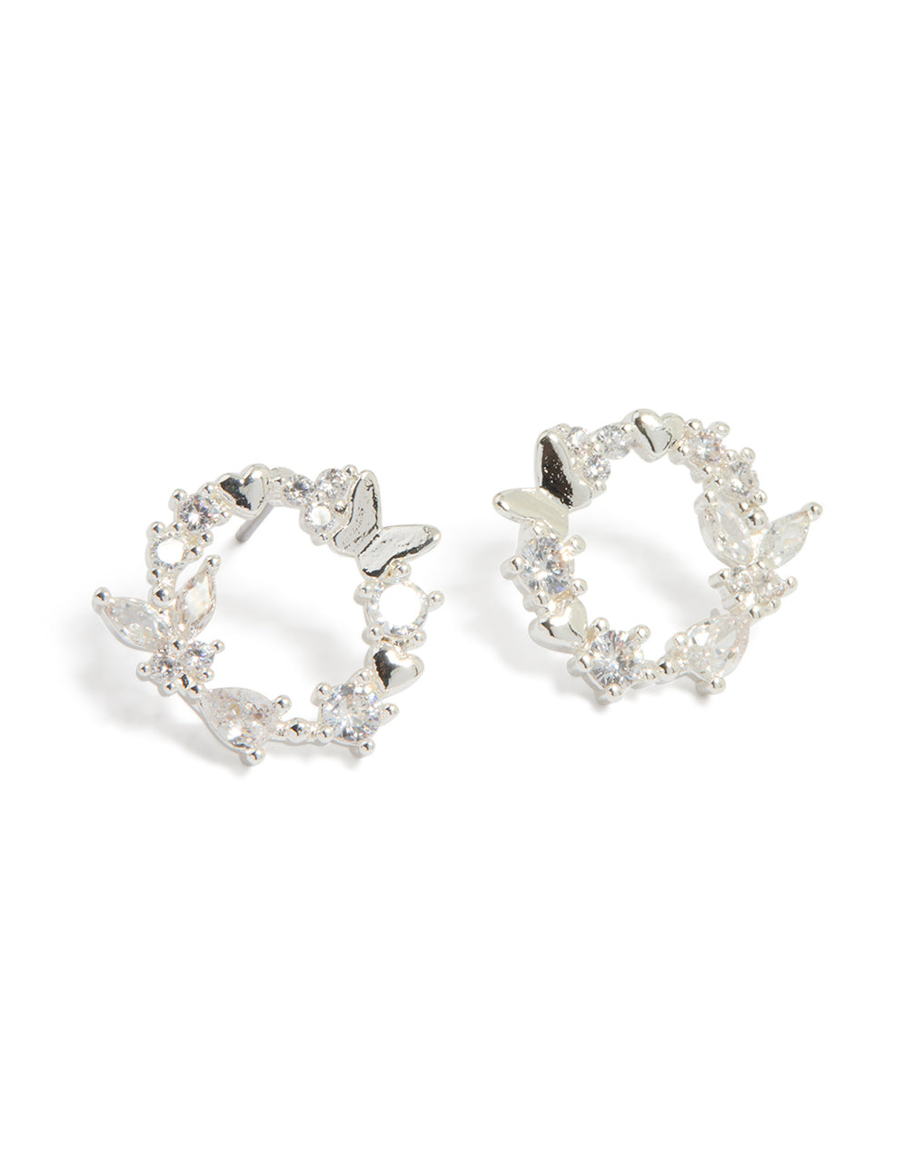 Silver Plated Cubic Zirconia Butterfly Wreath Earrings