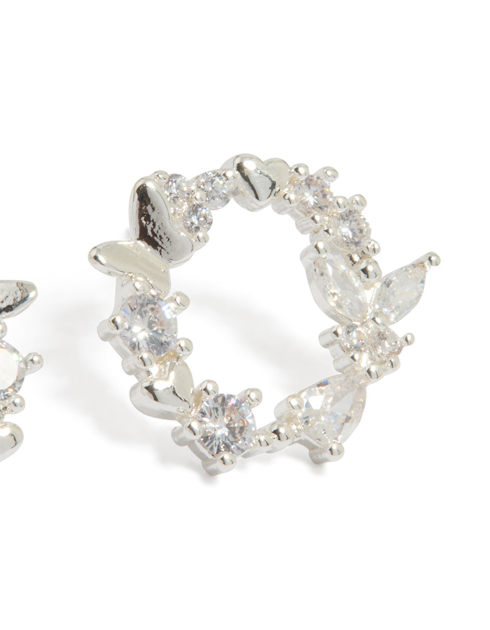 Silver Plated Cubic Zirconia Butterfly Wreath Earrings