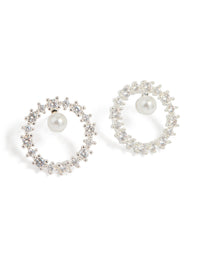 Silver Plated Cubic Zirconia Pearl Wreath Earrings - link has visual effect only