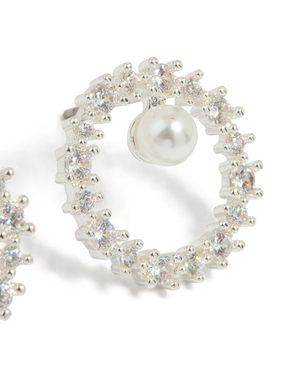 Silver Plated Cubic Zirconia Pearl Wreath Earrings