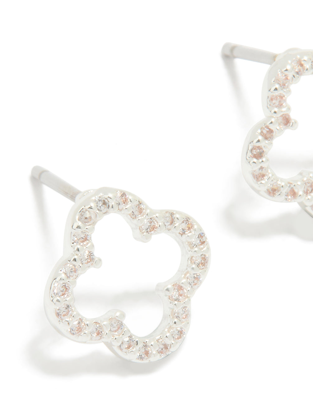 Silver Plated Cubic Zirconia Flower Outline Stud Earrings