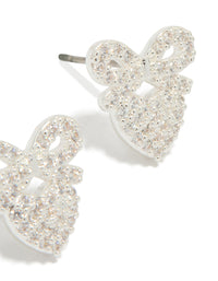 Silver Plated Cubic Zirconia Bow & Heart Drop Earrings - link has visual effect only