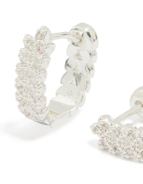 Silver Plated Cubic Zirconia Mini Vine Huggie Earrings