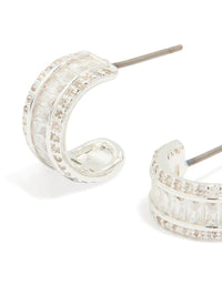 Silver Plated Cubic Zirconia Baguette Small Hoop Earrings - link has visual effect only