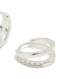 Silver Plated Cubic Zirconia Double Layered Hoop Earrings - link has visual effect only