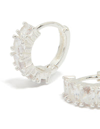 Silver Plated Cubic Zirconia Oval Huggie Earrings - link has visual effect only