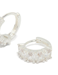 Silver Plated Cubic Zirconia Oval Huggie Earrings - link has visual effect only