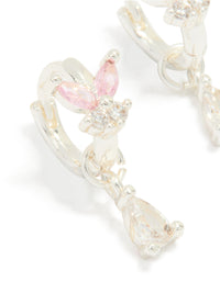 Silver Plated Pink Cubic Zirconia Butterfly Drop Huggie Earrings - link has visual effect only