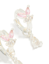 Silver Plated Pink Cubic Zirconia Butterfly Drop Huggie Earrings - link has visual effect only