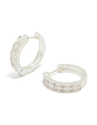 Silver Plated Diamante Baguette Pave Hoop Earrings - link has visual effect only