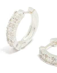 Silver Plated Diamante Baguette Pave Hoop Earrings - link has visual effect only