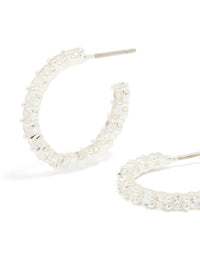 Silver Plated Cubic Zirconia Medium Round Hoop Earrings - link has visual effect only
