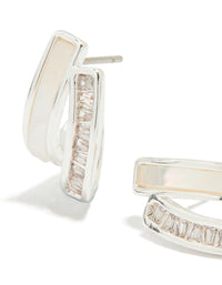 Silver Plated Cubic Zirconia & Mother Of Pearl Jacket Earrings - link has visual effect only
