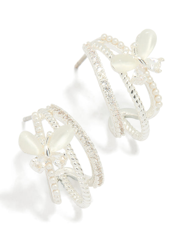 Silver Plated Pave Crystal Butterfly Jacket Earrings