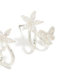 Silver Plated Cubic Zirconia Flower Butterfly Ear Jacket Earrings - link has visual effect only